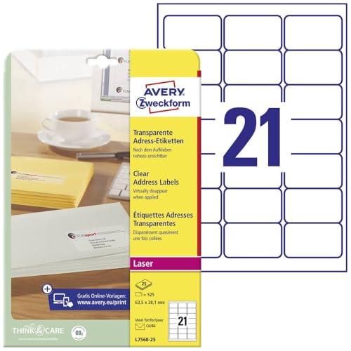 Avery Zweckform L7560-25 Etiquettes transparentes 63,5 x... - Fournitures Bureau Amazon France à 19.02€