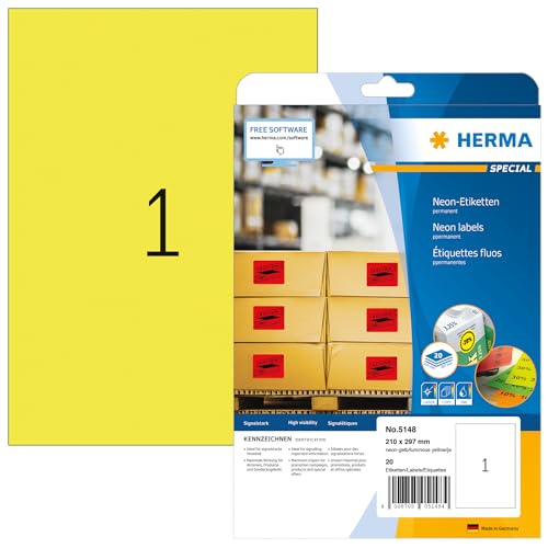 HERMA Self Adhesive Coloured Labels, 1 Label per A4 Sheet... - Maison & Cuisine Amazon Royaume-Uni à 6.00€