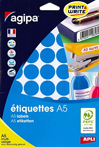 Agipa – Adesivi circolari (diametro 24 mm, Blu - Fournitures Bureau en promo à 3.57€