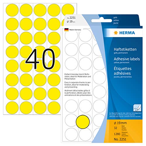 HERMA - Etiquettes universelles diamètre 19mm jaune 1280 pcs - High-Tech & Électronique Amazon Royaume-Uni à 6.18€
