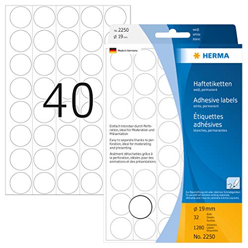 Herma 2250 - Etiquetas multiuso, diámetro 19 mm, redondo... - Amazon Espagne à 5.70€