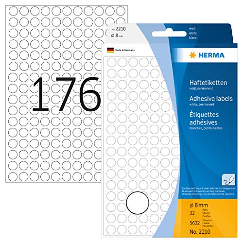 Herma 2210 - Etiquetas multiuso, diámetro 8 mm, redondo... - Amazon Spain à 5.70€