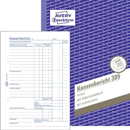 AVERY Zweckform 305 Cash Report (A5, Microperforated... - Home & Kitchen Amazon UK à 4.51€