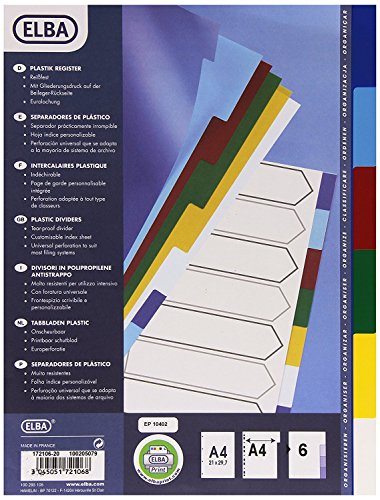 Elba 100205079 - Divisori in polipropilene, A4, 6 fogli - Bricolage & Outils Amazon Italie à 1.79€