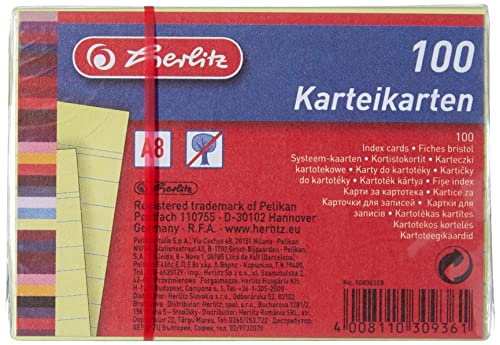 herlitz Karteikarten A8 liniert Gelb, 170g/m² holzfrei, 1... - Fournitures Bureau Amazon Allemagne à 1.59€