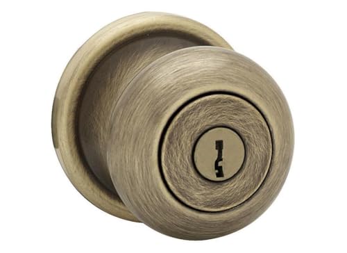 Kwikset Juno Entry Knob Featuring SmartKey in Antique Brass - Maison & Cuisine en promo à 27.59€