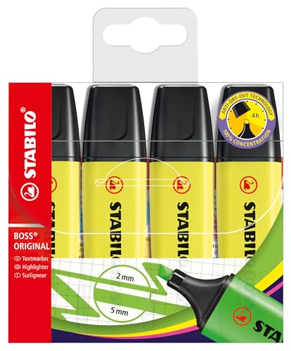 STABILO BOSS ORIGINAL - Highlighter - Pack of 4 - Yellow - Maison & Cuisine en promo à 4.17€