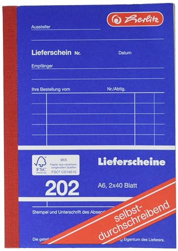 Herlitz Delivery Note Book 202, Self-Copying, A6, 2 x 40... - Maison & Cuisine Amazon Royaume-Uni à 3.47€