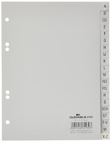 DURABLE Hunke &Jochheim Index Polypropylene A-Z, Grey, Full... - Maison & Cuisine Amazon Royaume-Uni à 6.02€