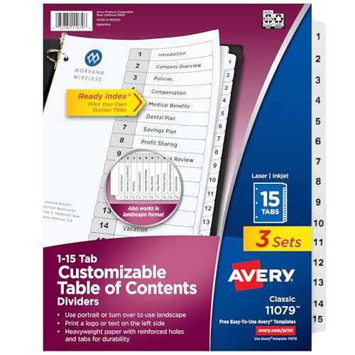Avery Ready Index Table of Contents Dividers, 15-Tab, 3... - Maison & Cuisine Amazon Royaume-Uni à 6.48€