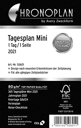 Chronoplan 50601 Kalendereinlage 2021, Tagesplan Mini... - Fournitures Bureau Amazon Allemagne à 5.11€