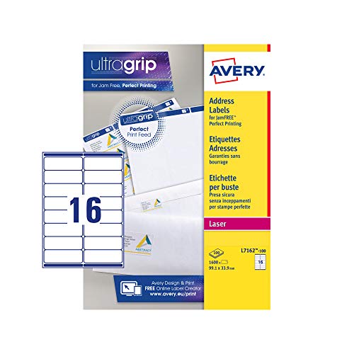 Avery 054470 Scatola da 100 Fogli d'Etichette Laser, 99.1 x... - Pet Supplies Amazon Italy à 17.13€