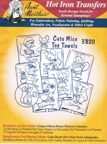 Cute Mice Tea Towels Aunt Martha's Hot Iron Embroidery... - Maison & Cuisine en promo à 8.46€
