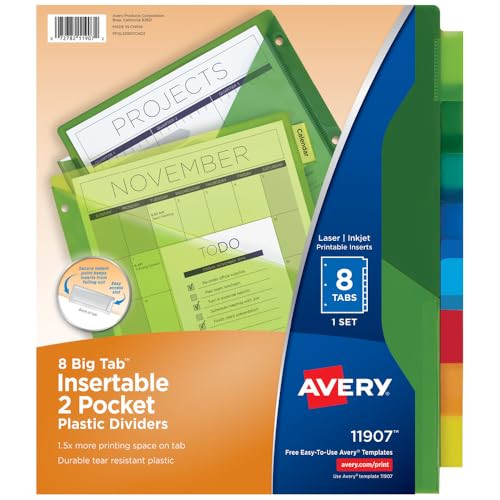Big Tab Dividers, Two Slash Pockets, 8-Tab, Assorted, 1 Set en promo à 60,28€ (-55%) sur Amazon FR