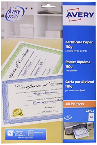 Avery Certificate Paper 50percent Cotton A4 Blue Border Ref... - Animalerie Amazon Italie à 6.15€