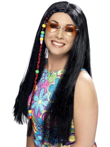 Hippy Party Wig Black Long With Coloured Beads - Amazon Royaume-Uni à 5.49€