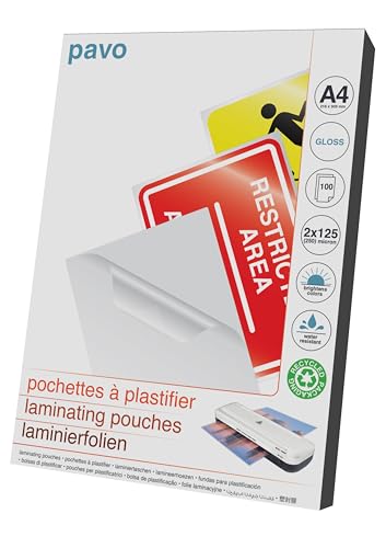 Pavo - Foglio di Laminazione A4 2x125 mic, 100 Pezzi... - Fournitures Bureau Amazon Italie à 11.99€