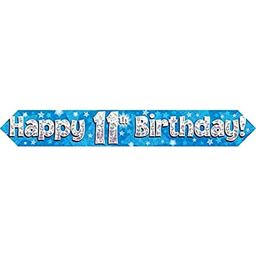 9ft Banner Happy 11th Birthday Blue Holographic - Bon plan à 1.49€