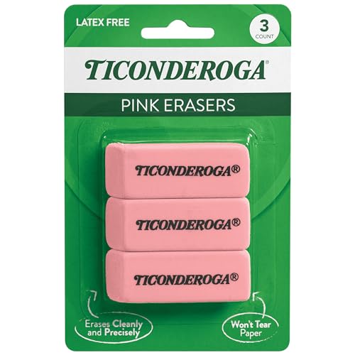 Ticonderoga Wedge Erasers, Pink, 3 Count - Fournitures Bureau Amazon Royaume-Uni à 3.36€