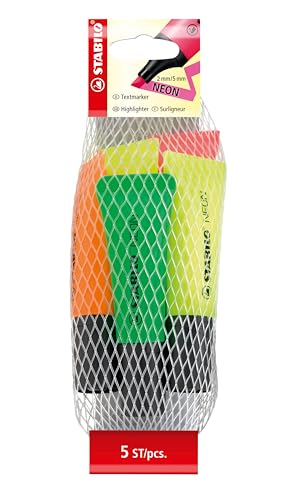 STABILO NEON - Evidenziatore - Retina da 5 - Giallo - Fournitures Bureau Amazon Italie à 5.50€