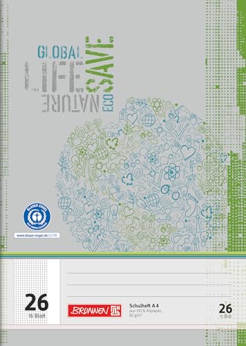 BRUNNEN Schulheft Recycling | A4, Lineatur 26, 16 Blatt... - Livres & eBooks en promo à 1.42€