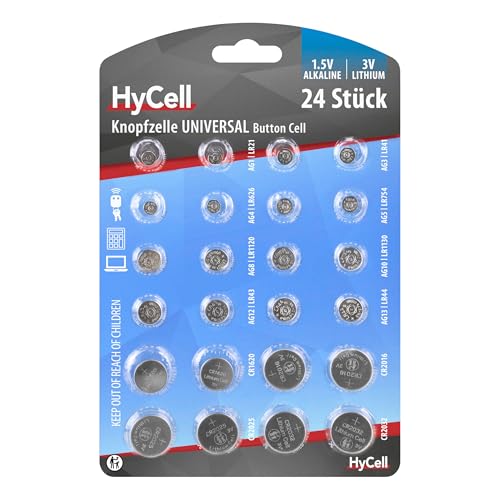 HyCell Jeu économique de 24 Piles Boutons – Set de Piles... - Sports & Fitness en promo à 9.59€