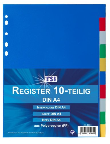 Ordner Register DIN A4 / 5-farbig mit 10 blanko Taben/aus PP - Fournitures Bureau en promo à 1.65€