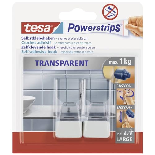 tesa Powerstrips Hooks - Self-Adhesive Wall Hooks for Glass... - Maison & Cuisine Amazon Royaume-Uni à 1.87€