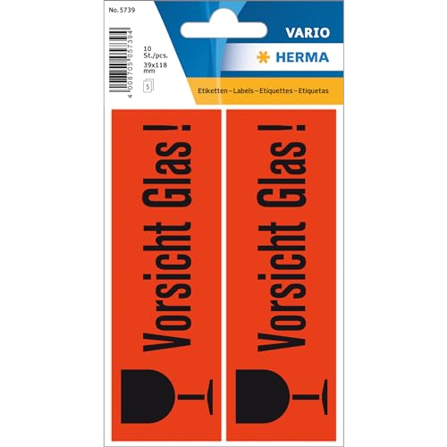 HERMA 5739 Notice Labels with "Vorsicht Glas!" Imprint (118... - Maison & Cuisine Amazon Royaume-Uni à 5.74€