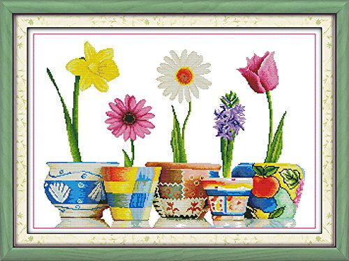 Benway Counted Cross Stitch Five Kinds of Flowers 14 Count... - Garden & Outdoor Amazon UK à 6.07€