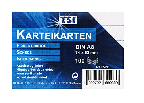 TSI - Cartoncini per appunti DIN A8, a righe, 100 pezzi - Auto & Motorcycle Amazon Italy à 3.73€