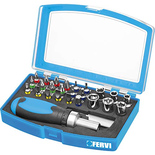 Fervi 0403 bacs et porte-clé à cliquet - 26 pièces Noir/Cyan - DIY & Tools Amazon France à 13.76€
