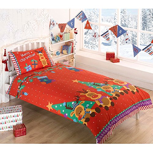 Rudolph Reindeer Christmas Kids Presents Stars Quilt Duvet... - Maison & Cuisine Amazon Royaume-Uni à 8.64€