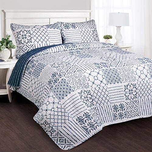 Lush Decor Monique 3 Piece Reversible Print Pattern Blue... - Maison & Cuisine en promo à 40.82€