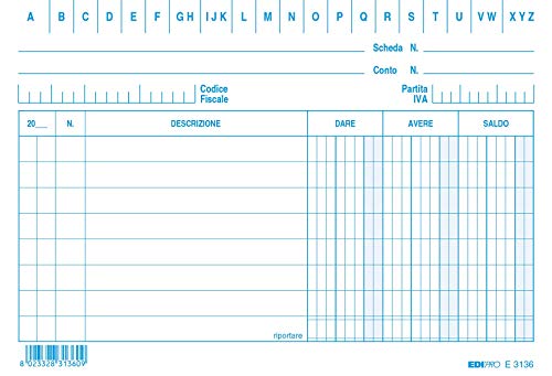 EDIPRO - E3136BL - 100 schede dare/avere/saldo blu f.to... - Fournitures Bureau Amazon Italie à 6.48€