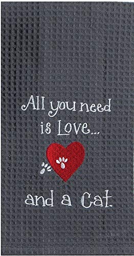 Kay Dee Cat Love Embroidered Waffle Towel, Gray, One Size - Animalerie Amazon Royaume-Uni à 14.77€