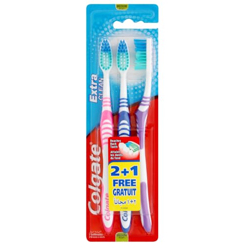 Colgate Extra Clean Brosse à Dents Medium pack de 2 + 1 - Beauté & Parfums Amazon France à 3.50€