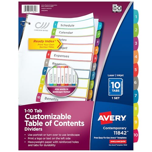 Avery Intercalaires personnalisables de table des matières... - Maison & Cuisine en promo à 5.47€