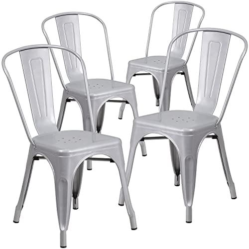Flash Furniture Luke Commercial Grade 4 Pack Silver Metal... - Maison & Cuisine en promo à 181.17€