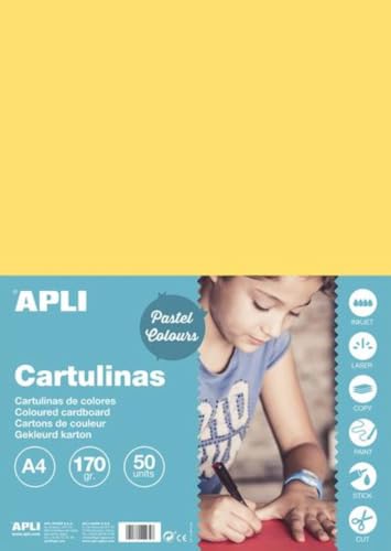 APLI Cartoncini Colorati Set da 50 Pezzi, Giallo Chiaro, A4 - Bon plan à 4.58€