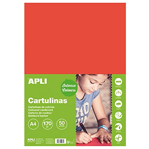 Apli - Cartoncini Colorati Set da 50 Pezzi, A4, Rosso - Auto & Moto en promo à 5.28€