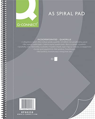 Q-Connect Bloc-notes à spirale A5 quadrillé / 80 feuilles... en promo à 5,33€ (-39%) sur Amazon FR