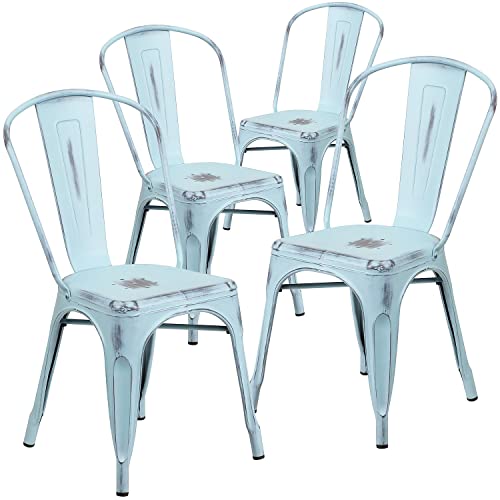 Flash Furniture Lot de 4 chaises en métal Vieilli, Vert/Bleu en promo à 172,07€ (-50%) sur Amazon FR