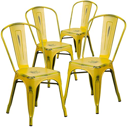 Flash Furniture Lot de 4 chaises en métal Vieilli Jaune en promo à 89,69€ (-71%) sur Amazon FR