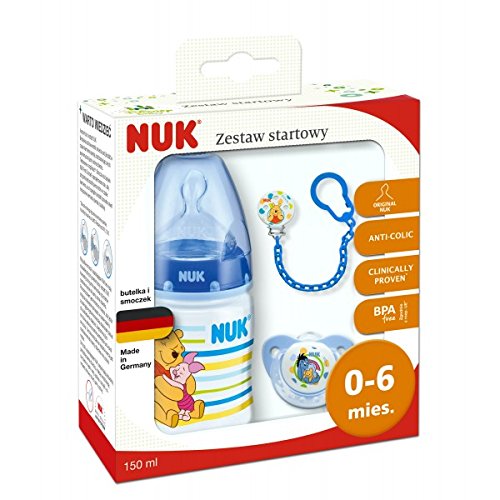 NUK START SET/TETINE, BIBERON, ATTACHE SUCETTE, 0-6M + AZUL - Bébé & Puériculture en promo à 2.29€