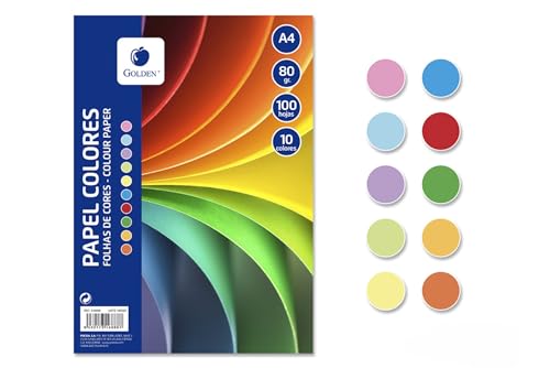 Golden - 100 Blatt A4 80 g, 10 verschiedene Farben. - Office Supplies Amazon Germany à 7.65€