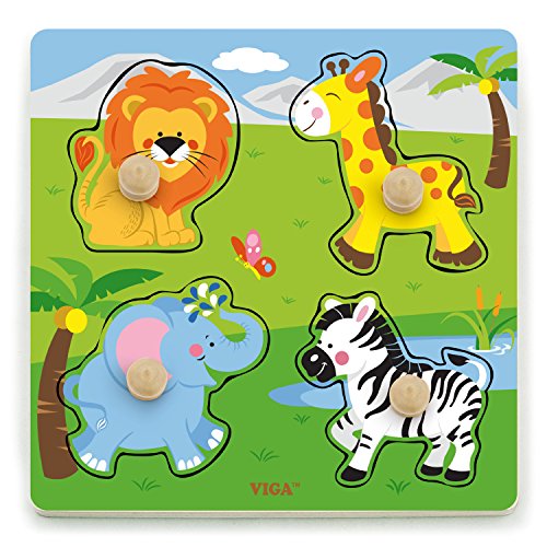 VIGA Toys-Big Wooden Knob Puzzle-Wild Animals, 50840 - Jouets & Jeux en promo à 5.94€