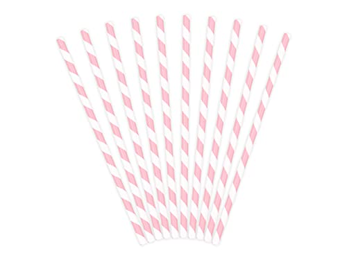 PartyDeco Pajitas de papel de color rosa claro con rayas... - Épicerie en promo à 0.80€