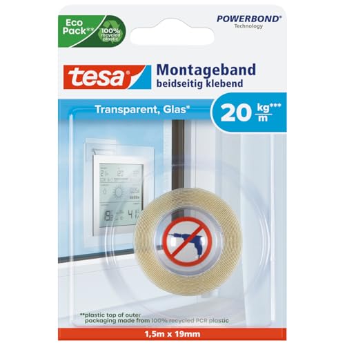 tesa Mounting Tape for Transparent & Glass 20kg/m - Home & Kitchen Amazon UK à 4.92€