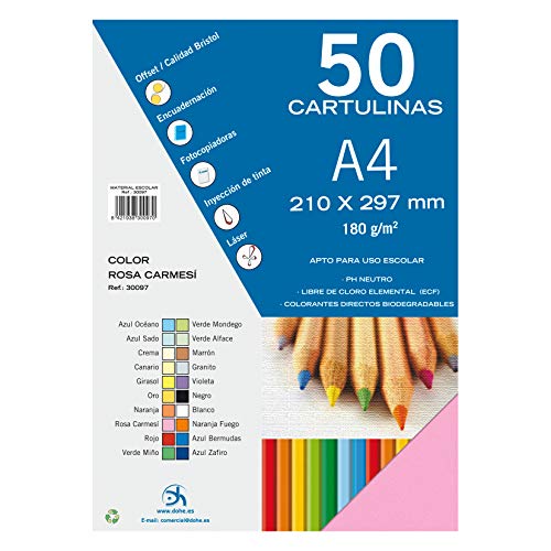 Dohe - Cartulinas A4 Rosa Carmesí para Manualidades e... - Auto & Motorcycle Amazon Spain à 3.29€